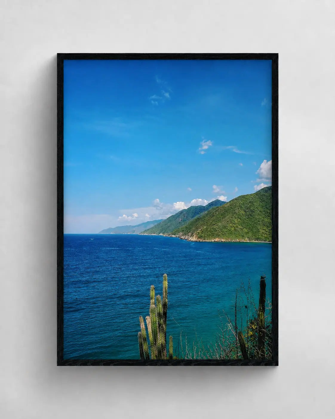 Cuadro decorativo enmarcado de costa y montaña venezolana 80x60 cm
