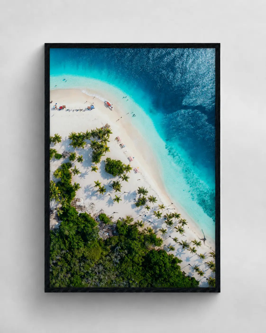 Cuadro decorativo enmarcado de cayo caribeño desde el aire 80x60 cm